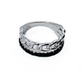 Silver Chain-Link Ring With Black Stones 6"