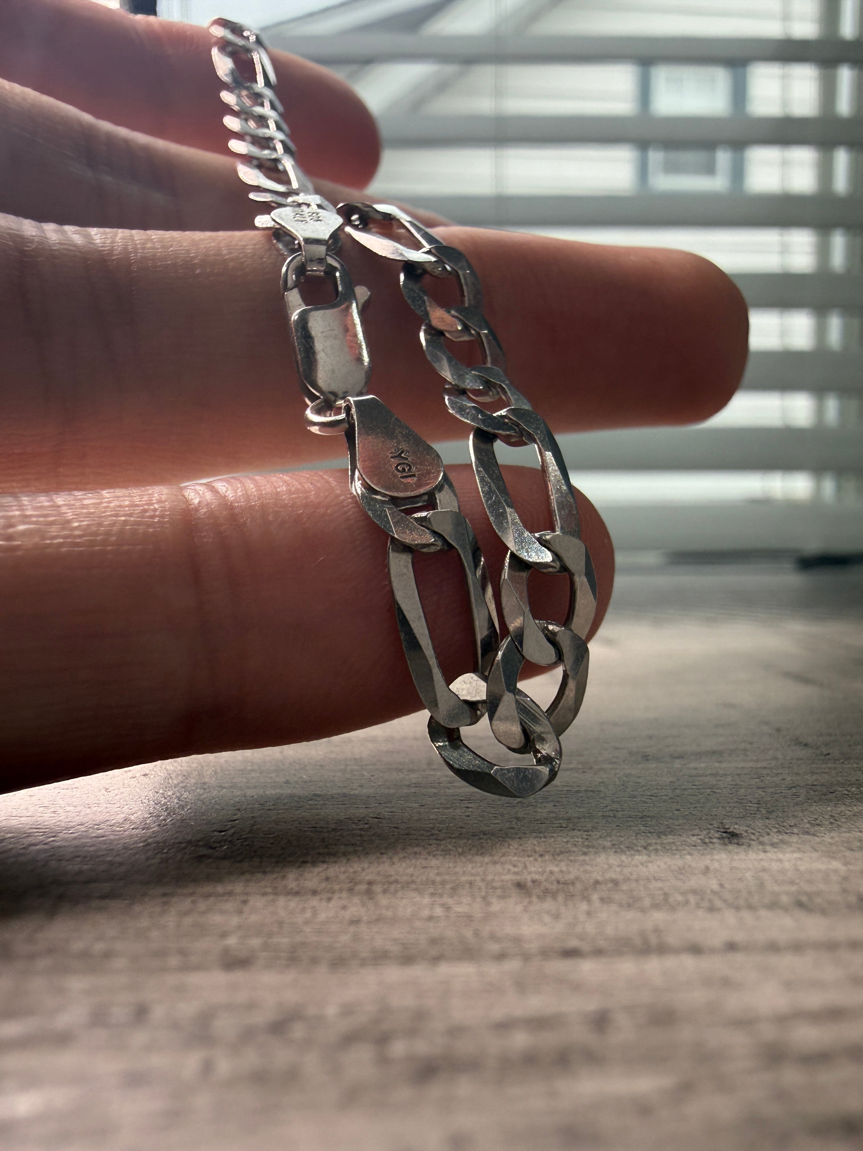 Solid Sterling Silver Figaro Link Bracelet 8"