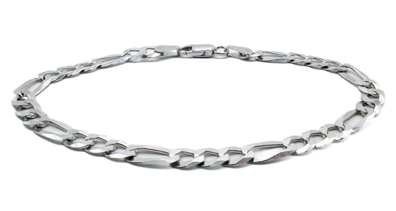 Solid Sterling Silver Figaro Link Bracelet 8"