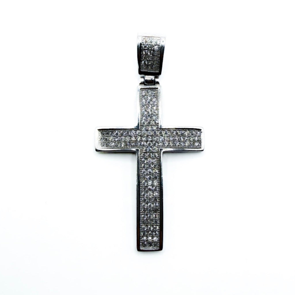 Iced-Out Cross Pendant - Sterling Silver